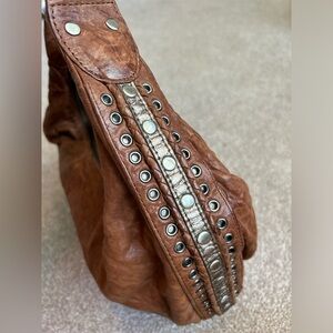 NWOT Jumer Dieci Designer Brown Shoulder Purse with Grommet Details